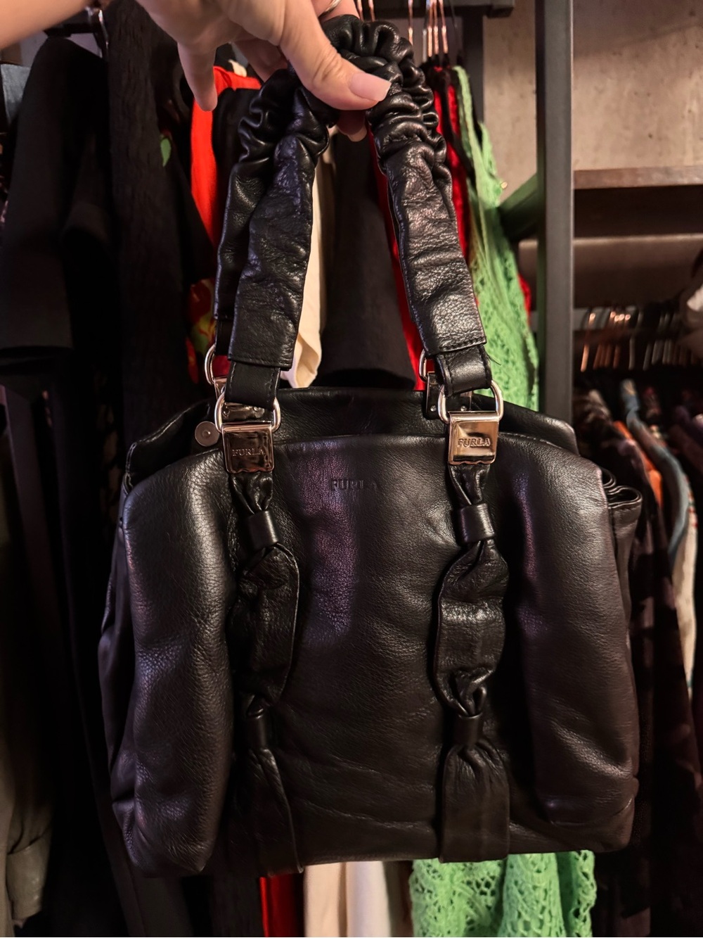 Furla Super Soft Black Leather Top-Handle Satchel w DUSTBAG
